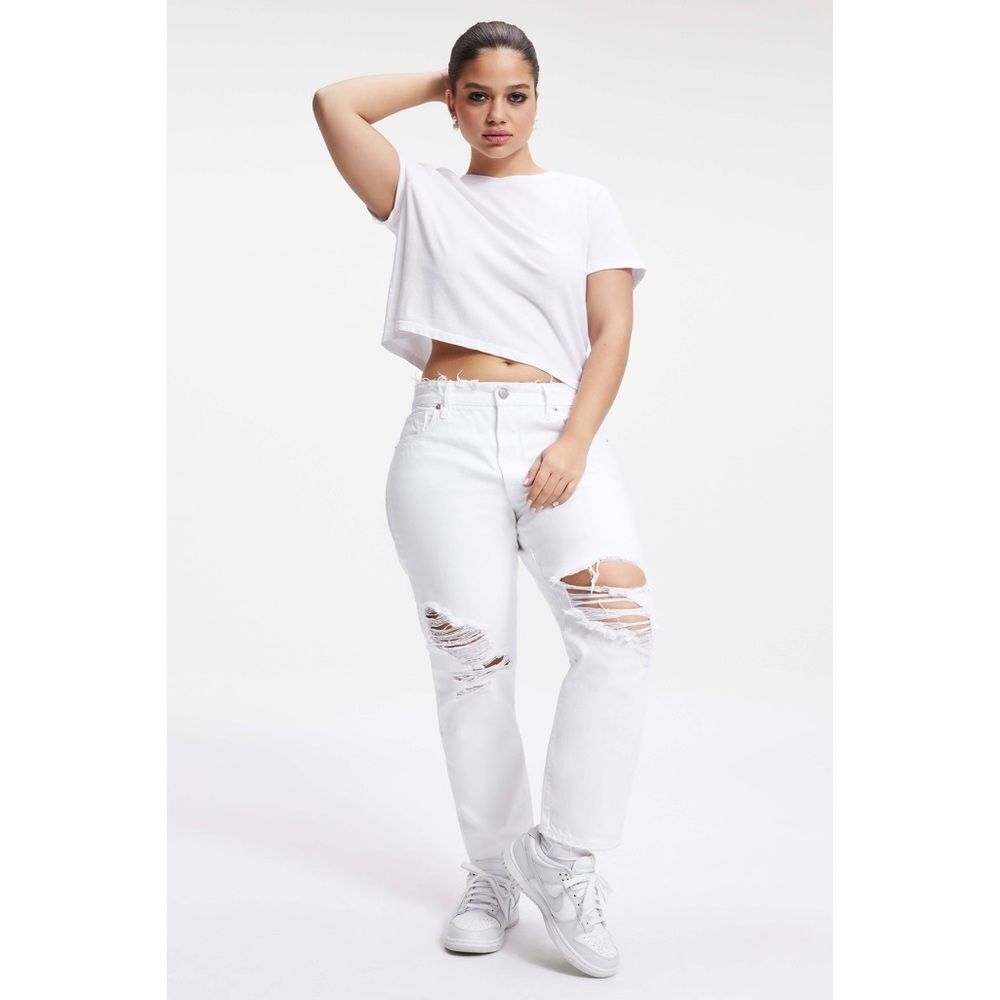 Good American High Waist Distressed White Jeans Size 10/30 NWT